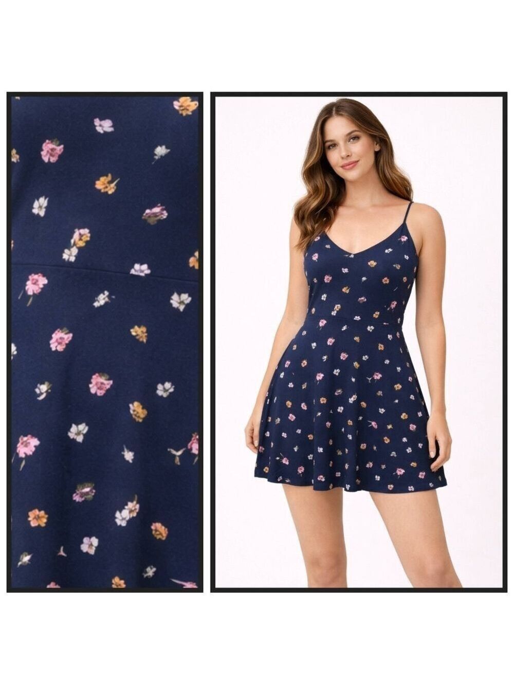 GAP Womens Sleeveless Navy Floral V Neck Knee Length Dress Medium - Picture 1 of 8